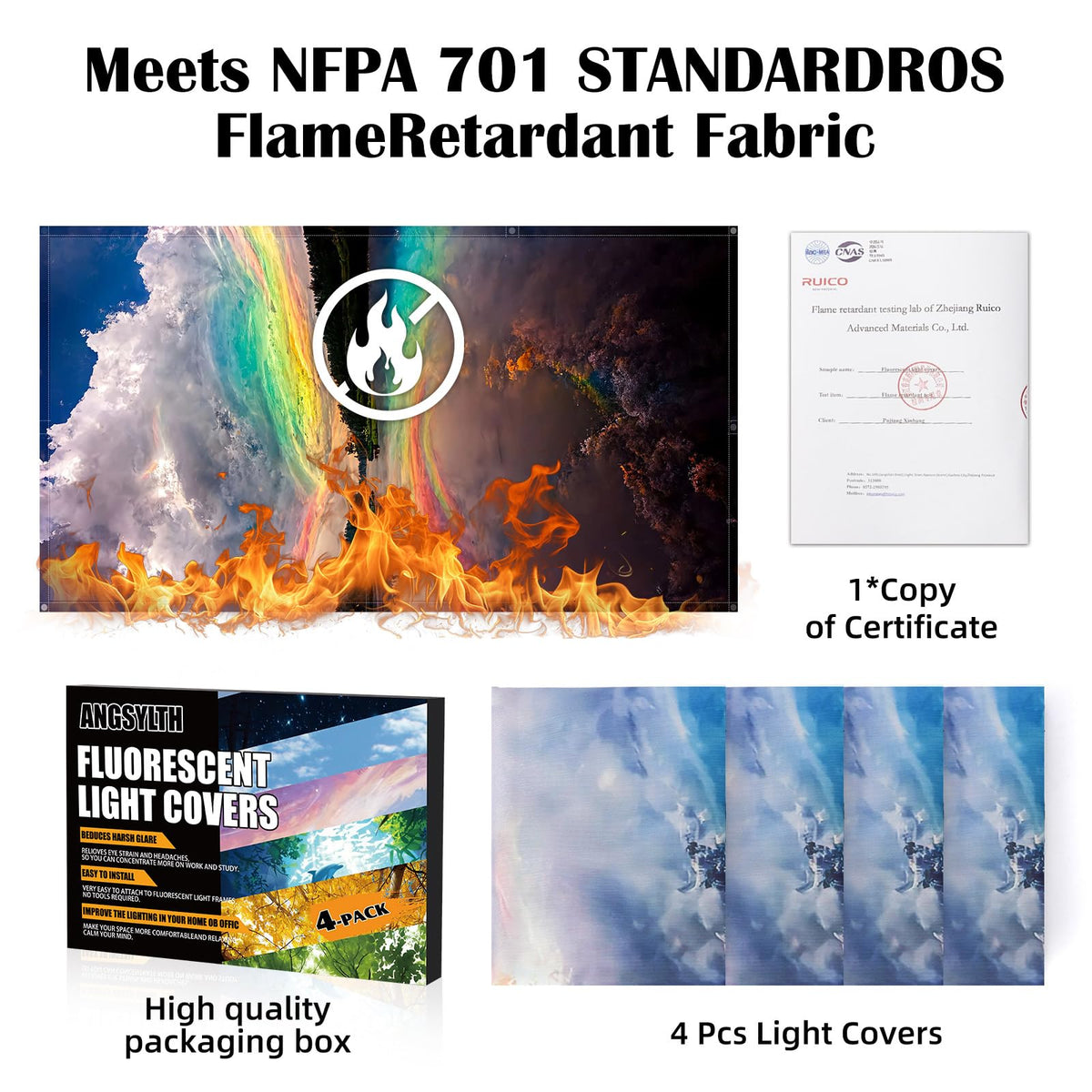 LinkMejor 4 Pcs Coperte pentru Luminile Fluorescente cu Certificat de Resistență la Flacără