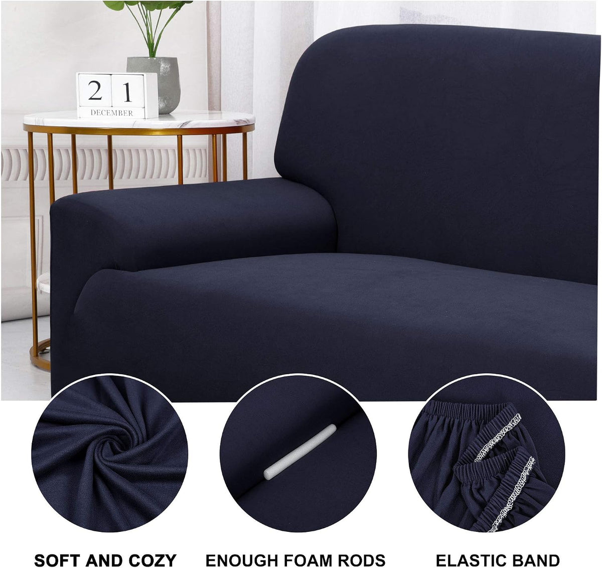 Cobertura de Sofa Elástica Universal para Sofás e Cadeiras de Braço em Poliéster Clássico com Capa de almofada Média Escuro Azul