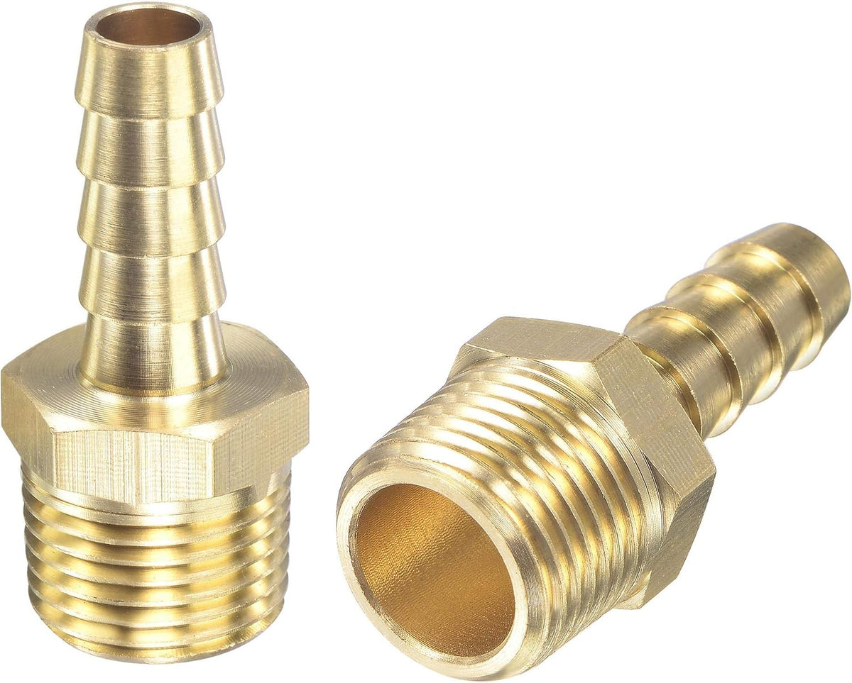Brass Hose Barb Fitting Straight 5/16 Inch x NPT 3/8 Male Thread Pipe Connector for Water Air Fuel Tube 2pcs