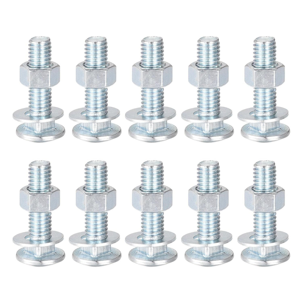 3/8-16 x 1-1/2" Square Neck Carriage Bolts with Nuts & Washers, Carbon Steel Coach Bolt Screws 10 Set