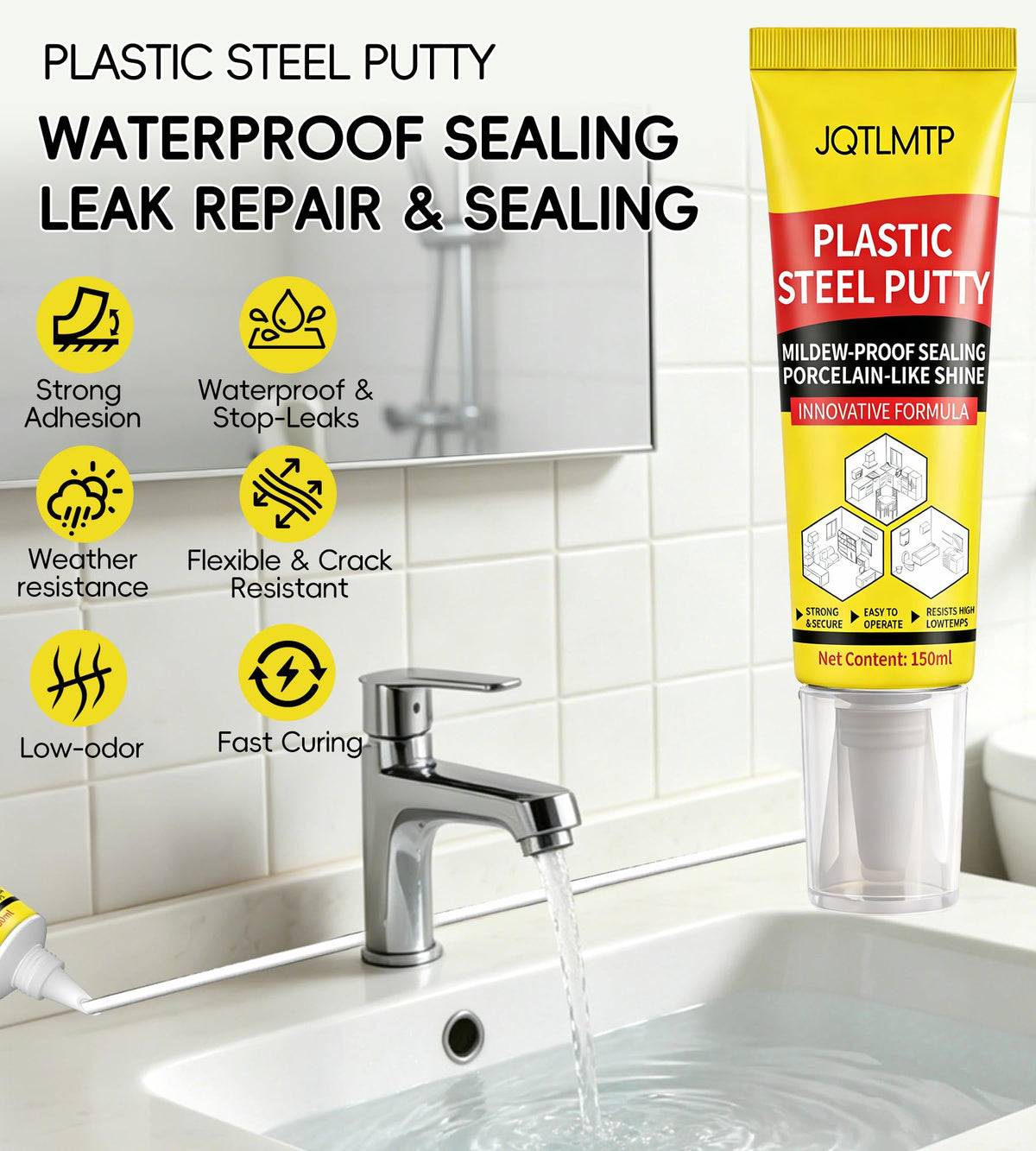 Silicone Caulk Bianco 5.29 Oz, Sigillante Impermeabile per Riparazioni Domestici