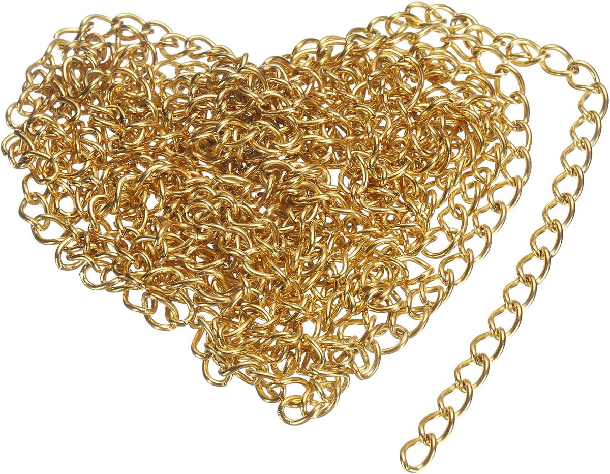 6.56 Feet/2 Meter Stainless Steel Curb Chain, 0.8x4x5.5mm Cuban Link Chain, Twisted Links Cross Cable Chains for DIY Jewelry Making Supplies, Gold