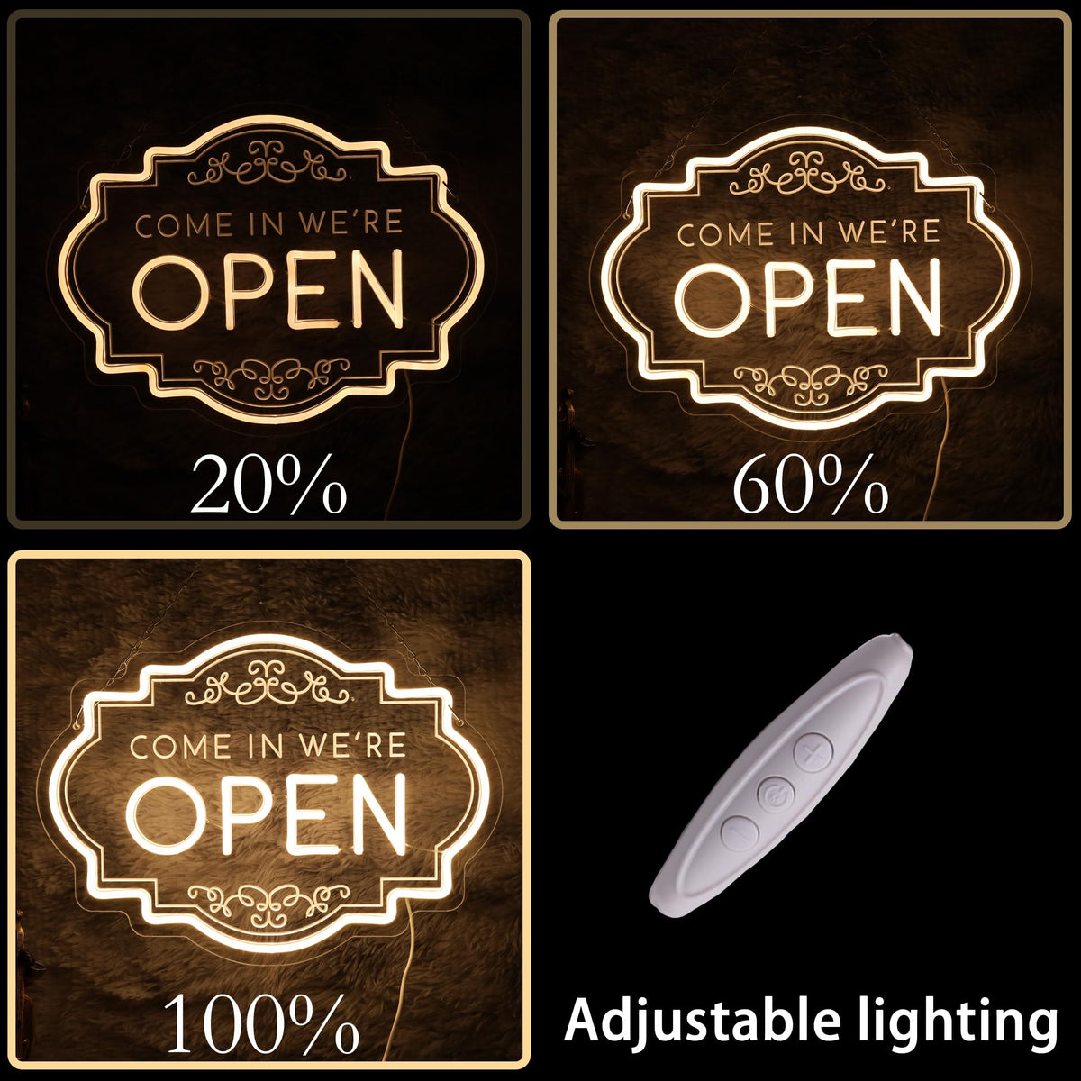 Otwarty neonowy znak 17"x12.6", LED Light zasilany USB do dekoracji sklepu