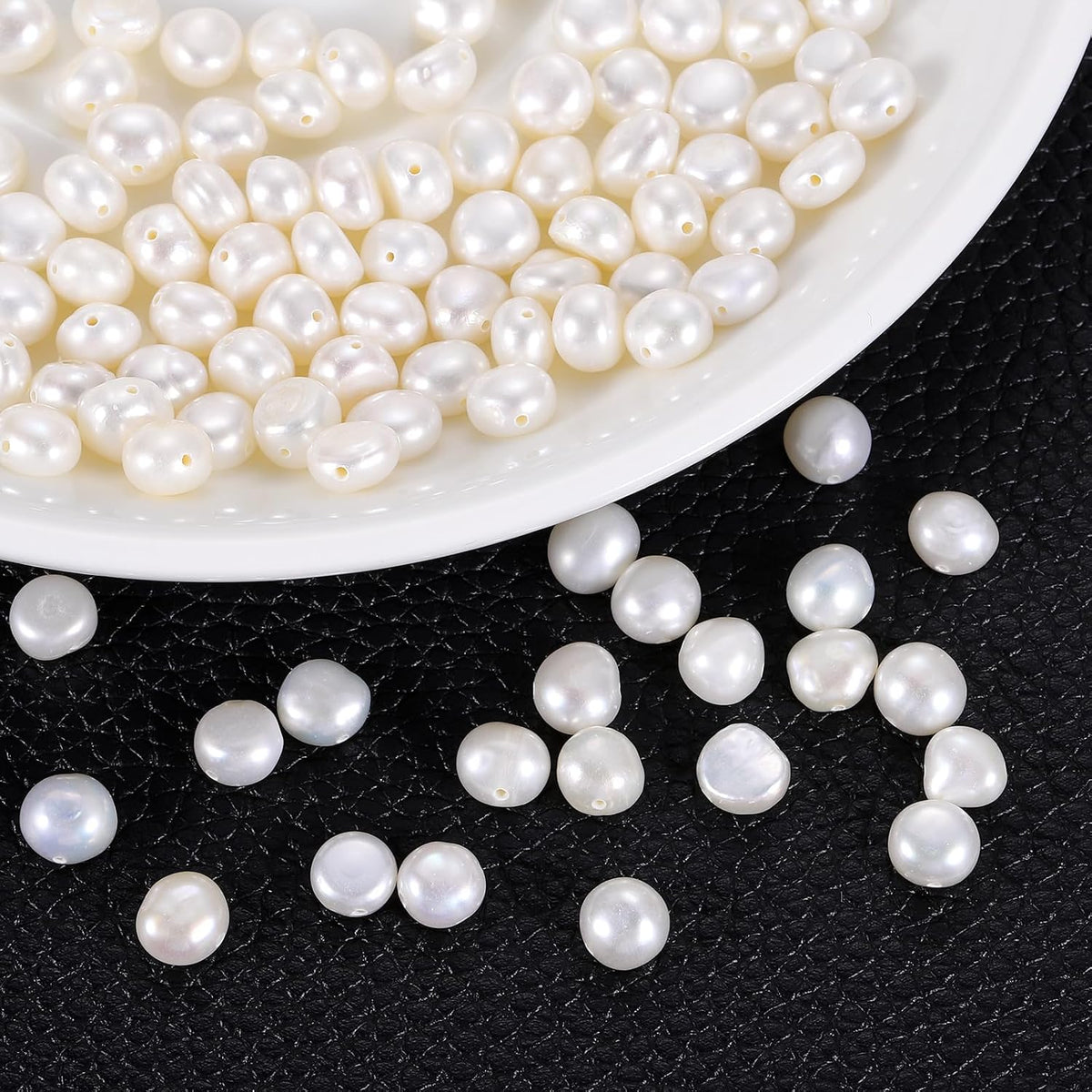 100 Pcs Freshwater Pearl Beads, 6-7mm Irregular Loose Gemstone Pearls 0.8mm Side Hole for Leather Cord Beading Jewelry Making DIY Craft, White
