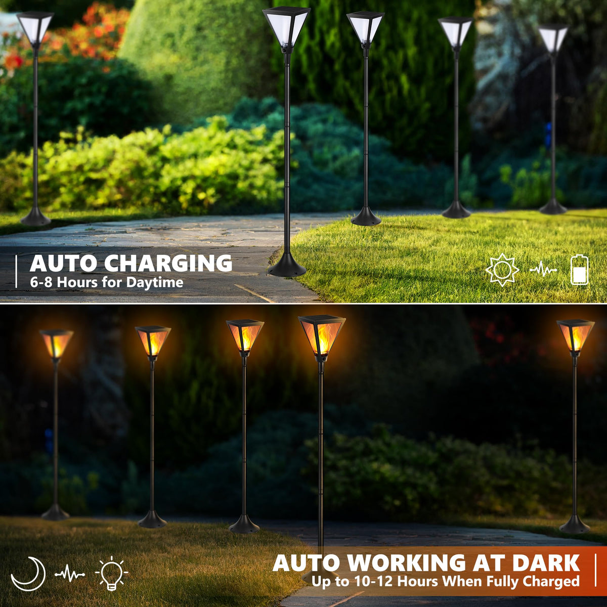 LinkMejor 2 Pack 55in Solar Flame Post Lights Outdoor Landscape Pathway Lamp