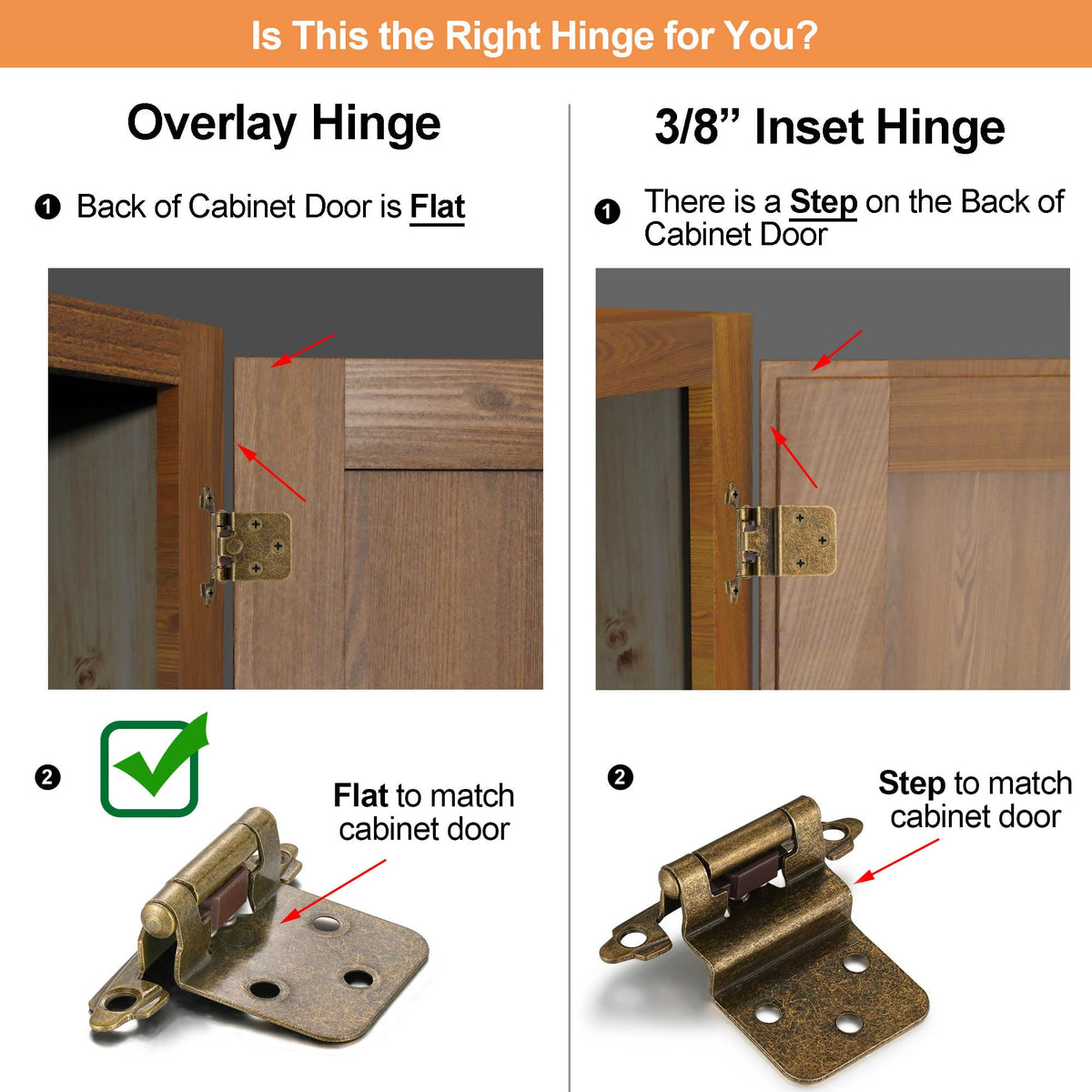 LinkMejor Antique Brass Cabinet Hinges, 1/2” Overlay, 10 Pack
