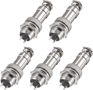 LinkMejor Aviation Connector 12mm 2 Terminals 5A 300V GX12 Waterproof Male Socket Female Plug Panel Metal Wire Connector Fittings 5 Pairs