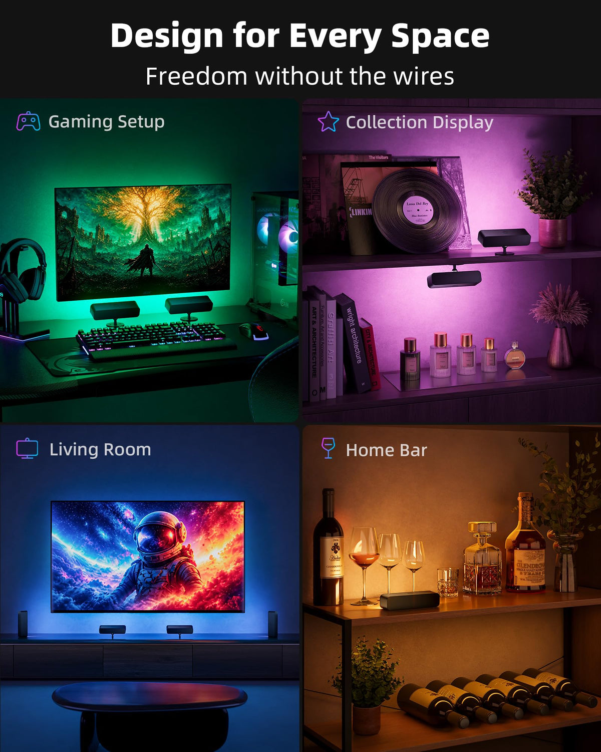リンクマイオーウィルスルワイヤレスRGBライトバー、リモート付き充電式LEDモードライト