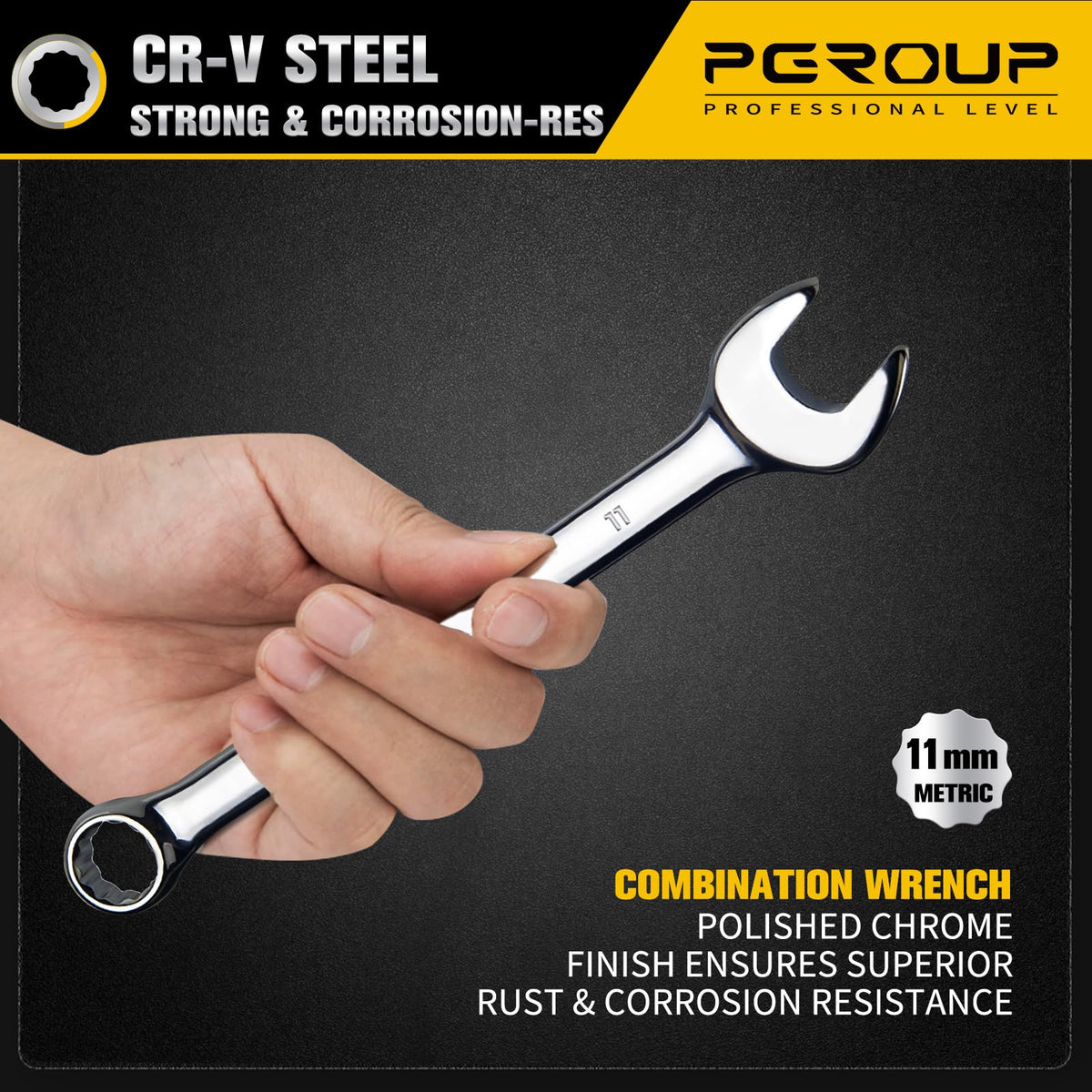 LinkMejor 11mm Metric Combination Wrench, CR-V Steel with Mirror Polish, 12-Point Design, 15-Degree Offset, Perfect for Auto Repair, Household, Car & Truck Emergency