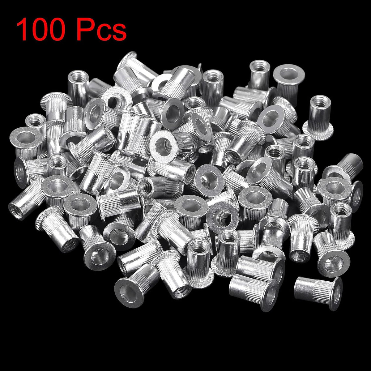 #6-32 Nietmuttern Aluminiumlegierung Gewindestift Flachkopf Schraubenaufsatz Silber 100Stück