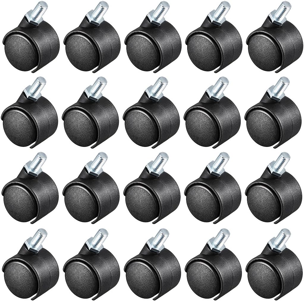 20 Pcs 1.15 Inch Swivel Caster Wheels Nylon 360 Degree Threaded Stem Caster Wheel, M6 x 15mm, 22lb Capacity