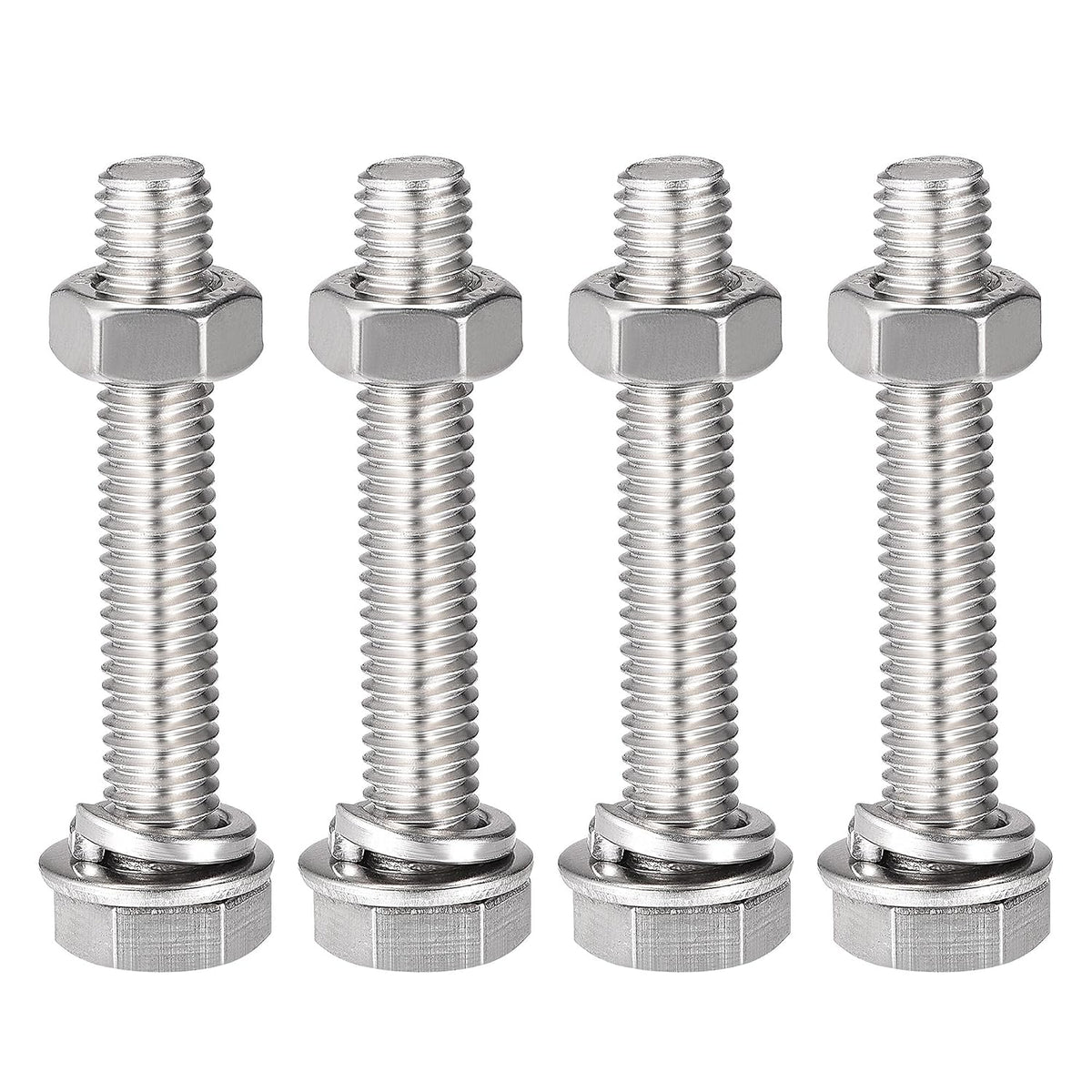 M8 x 45mm Hex Head Screws Bolts, Nuts, Flat & Lock Washers Kits, 304 Stainless Steel Fully Thread Hexagon Bolts 4 Sets