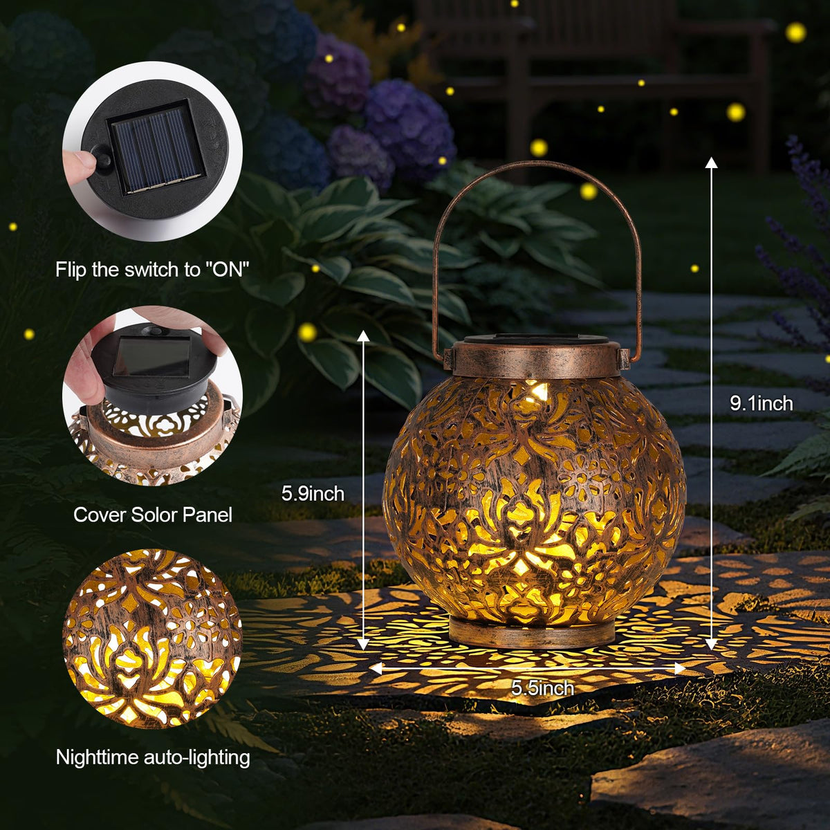 LinkMejor 2 Pack Lanterna Solar de Suspensão para Exterior, Iluminação à Prova de Água Cobre