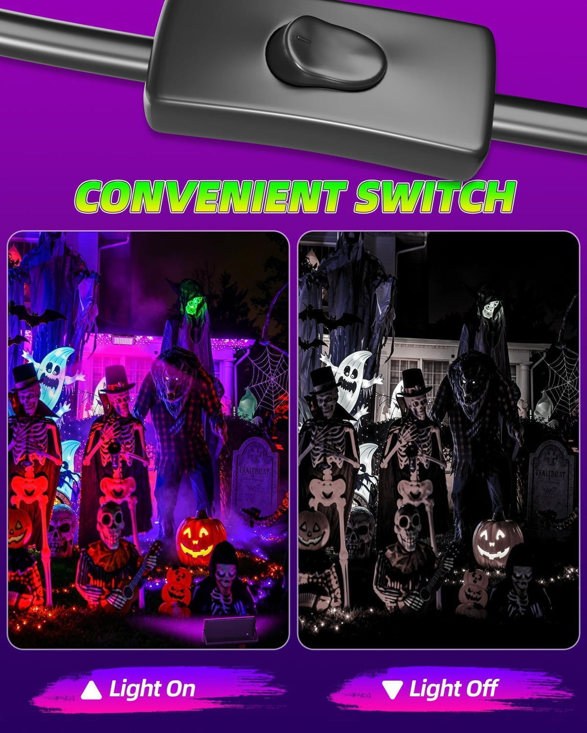 LinkMejor 2 Pack 50W Black Light with Switch Plug, IP66 Waterproof Outdoor