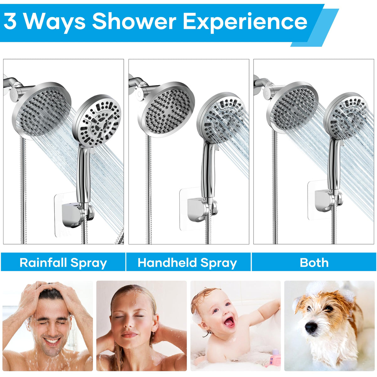 Shower Head with Handheld Spray Combo, Dual Rain Shower Head-Chrome