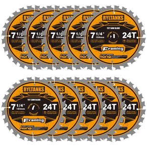 LinkMejor 7-1/4 Pouces Disque de Scie Circulaire, 24T pour le Montage avec Arbre de 5/8", Coupe Rapide du Bois, 10-Pack