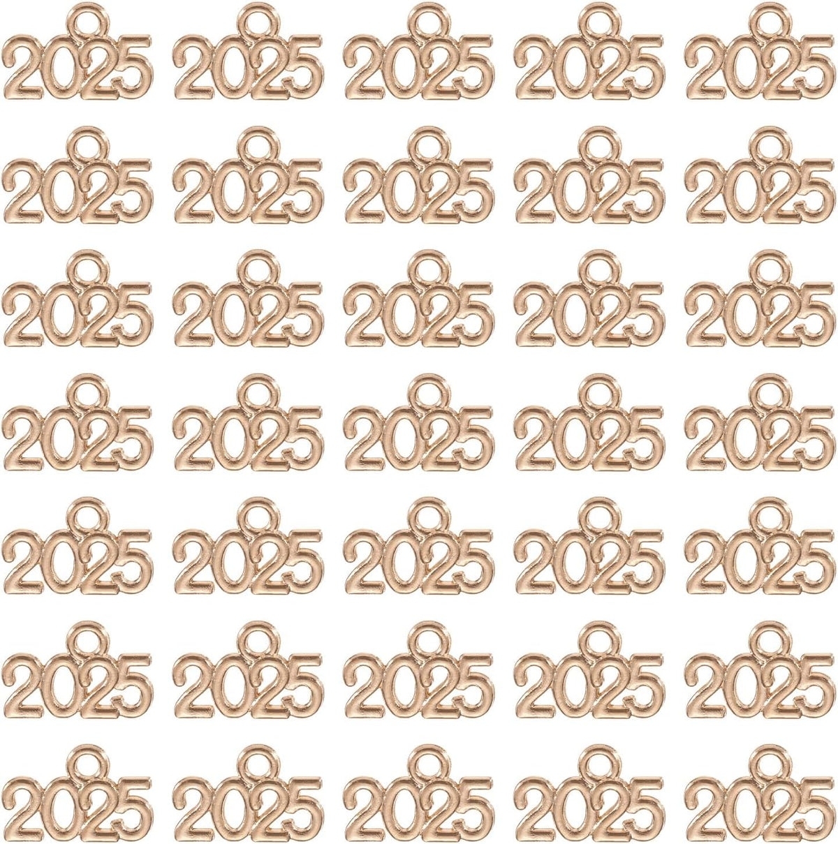 LinkMejor Year Charm 2025 Pattern Zinc Alloy Tassel Graduation for New Year's Eve Gift, Jewelry Making, Graduation Tassel DIY, Worn Golden 60 Pcs