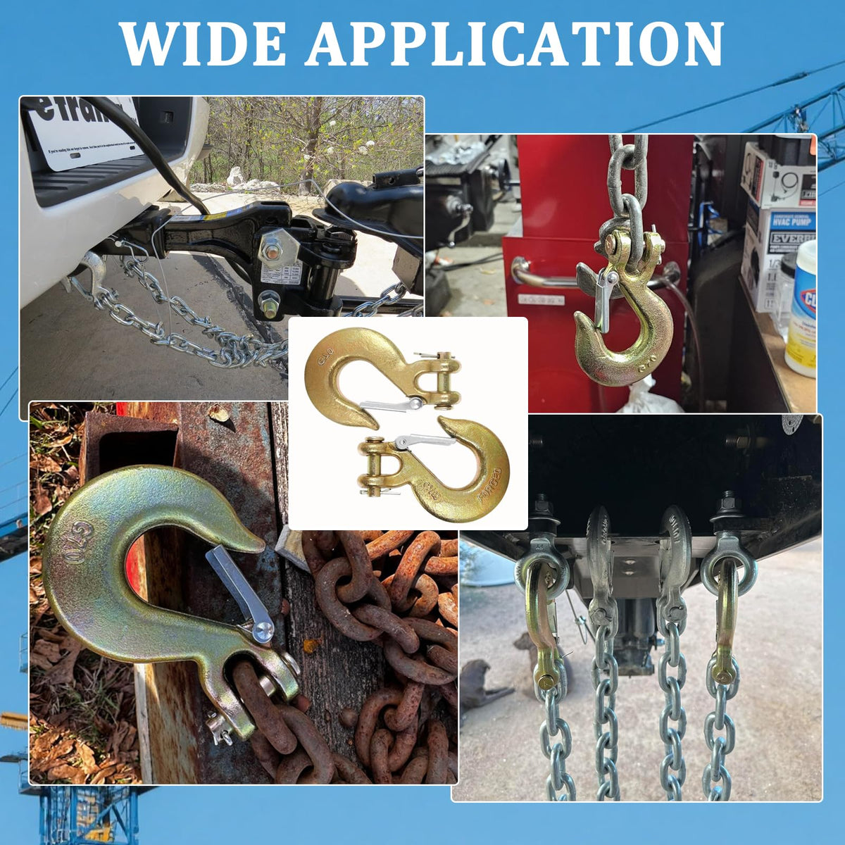 2 Pack Heavy Duty Chain Hooks 3/8", Clevis Slip Hook with Safety Latch