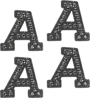 10 Pcs Iron on Letter Patches, Letter a Rhinestone Alphabet Applique Rhinestone Pearl English Letter Sewing Patches for Clothing Hats Jeans Shoes DIY Craft, Black