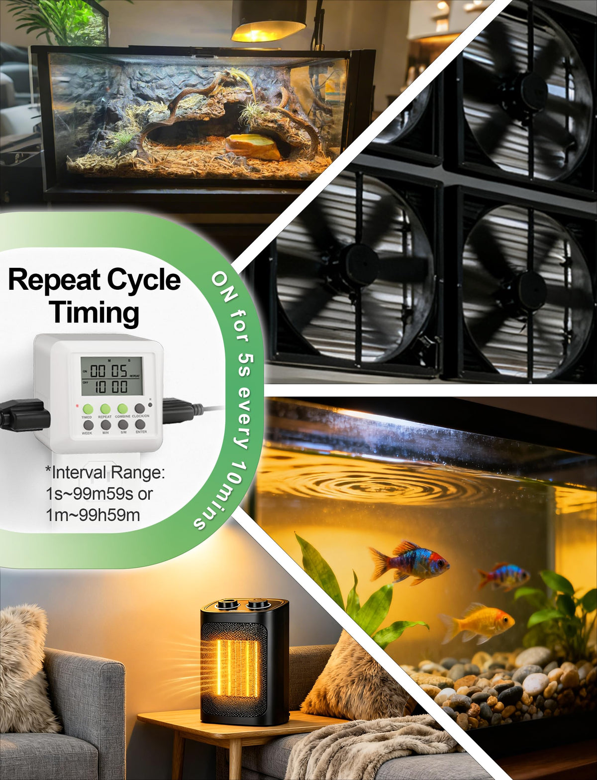 LinkMejor 3-in-1 Dual Outlet Timer Plug con Ciclo a Intervallo per Interno, Interruttore Timer Digitale Programmabile 24 Ore/7 Giorni (15A, 1875W)