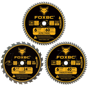 LinkMejor 6-1/2 pollice Lama Circolare 24T 40T 60T Pacco Combinato, Finitura Ultra Finissima per Taglio del Legno, Taglio Fin con 5/8 pollice di Arbor