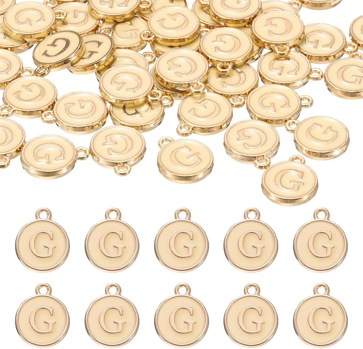 LinkMejor 52pcs Letter Charm, Enamel Letter Pendants, Alphabet g Pendants Double Sided Beads Charm for DIY Bracelet Necklace Pendants Earring Jewelry, Champagne Gold