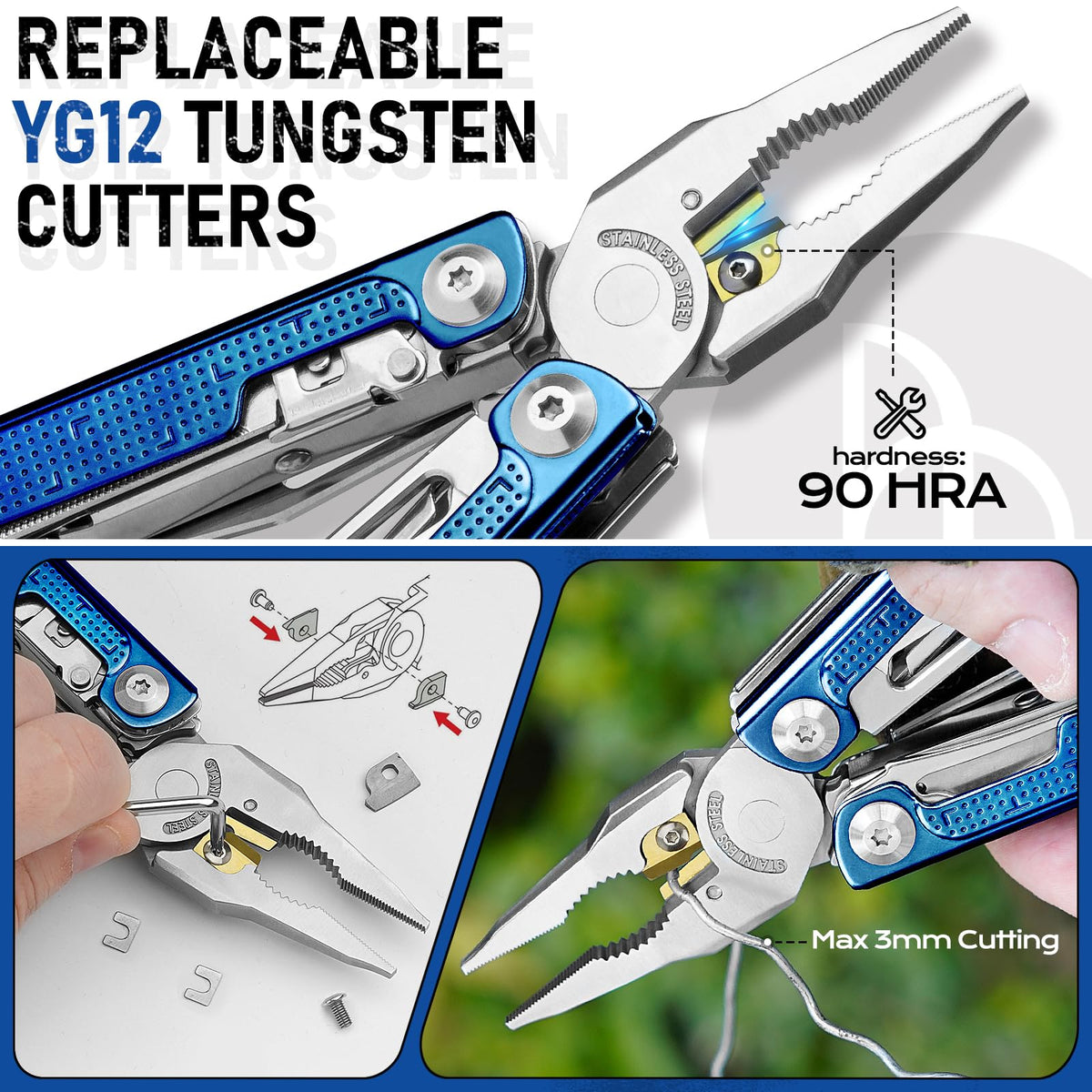 LinkMejor Multitool Crimpere cu Maner din Titan Albastru și 440A Knfie, BI2049BL