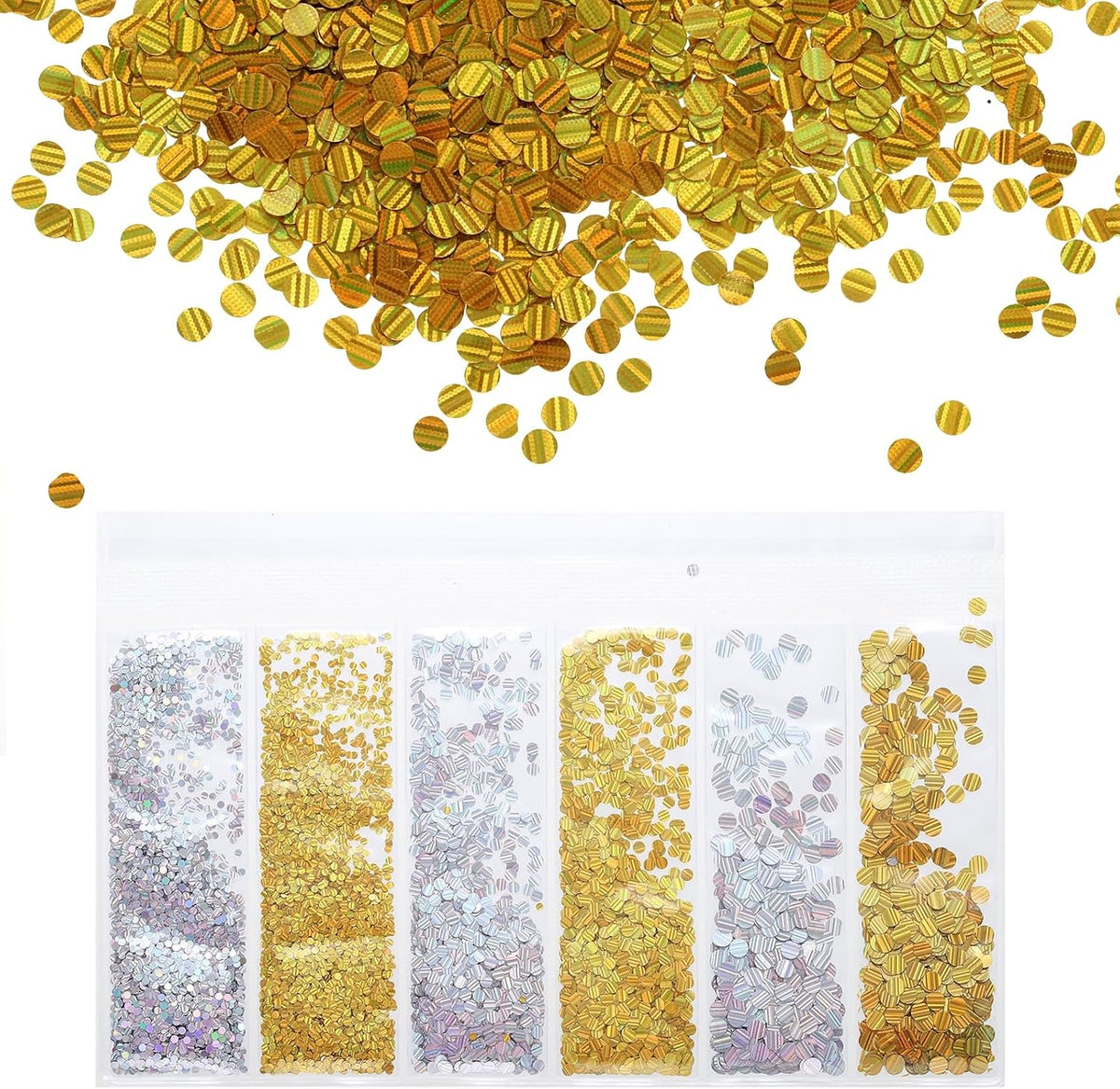 Holographic Chunky Glitters, 6 Colour Chunky Glitters Resin Epoxy Accessories Crafts Sequins Decor, Circle Glitters Flakes for Hair Nail Art, Sparkle at Party, Gold, Silver