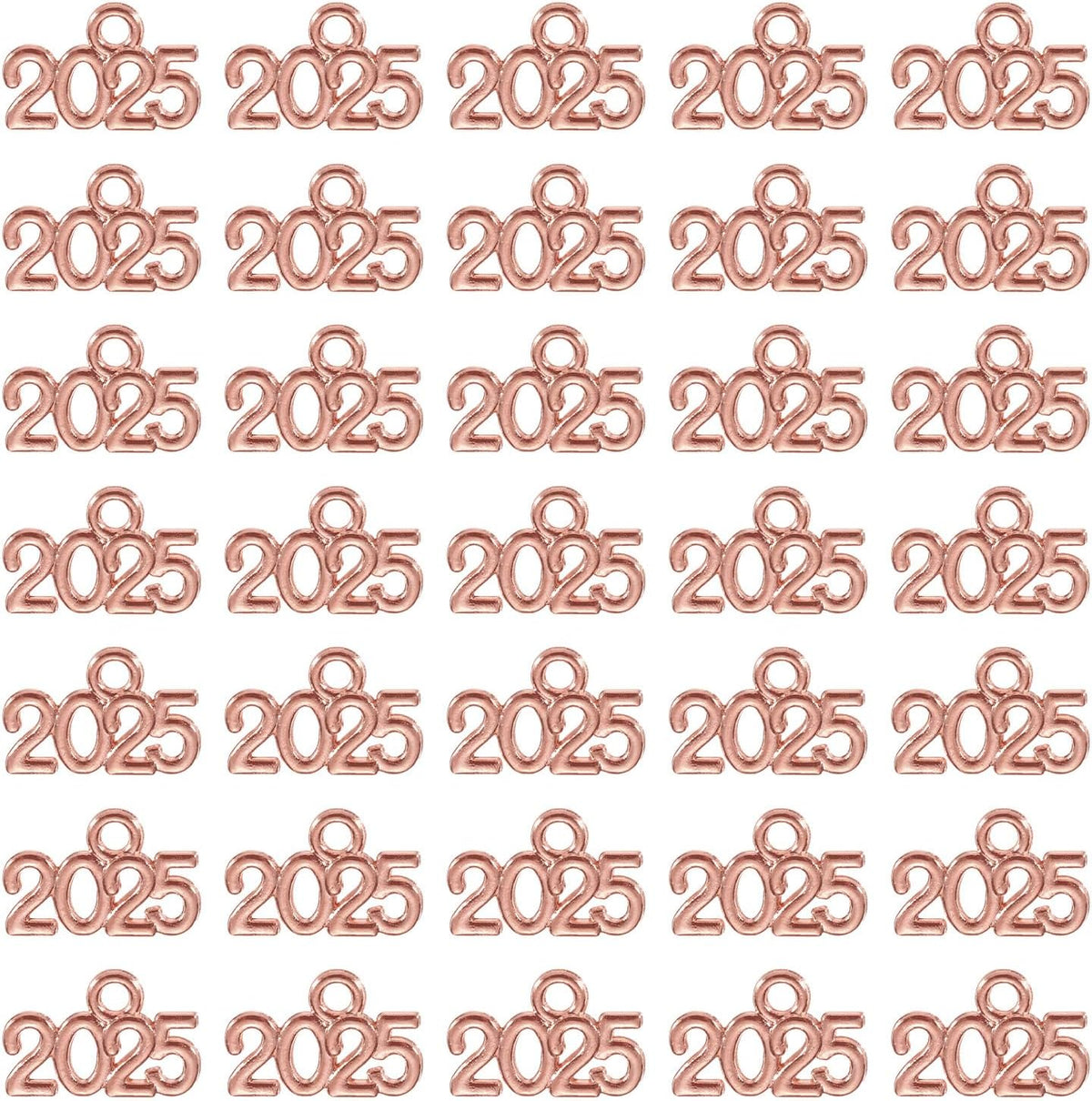 LinkMejor Year Charm 2025 Pattern Zinc Alloy Tassel Graduation for New Year's Eve Gift, Jewelry Making, Graduation Tassel DIY, Rose Golden 60 Pcs