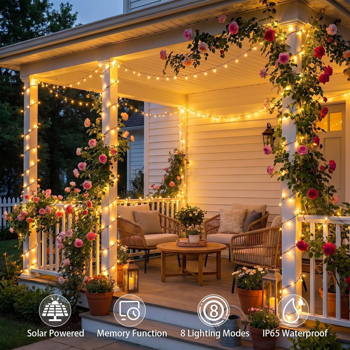 LightMejor Solar String Lights Outdoor، عبوة 6 قطع، 600 مصباح شمسي LED للأعياد الميلادية