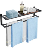 Double Towel Racks for Bathroom, Towel Shelf with Double Towel Bar 32 inch, Towel Rack with Shelf for Bathroom, Stainless Steel Towel Holder Wall Mounted, Towel Storage for Bathroom Lavatory Black