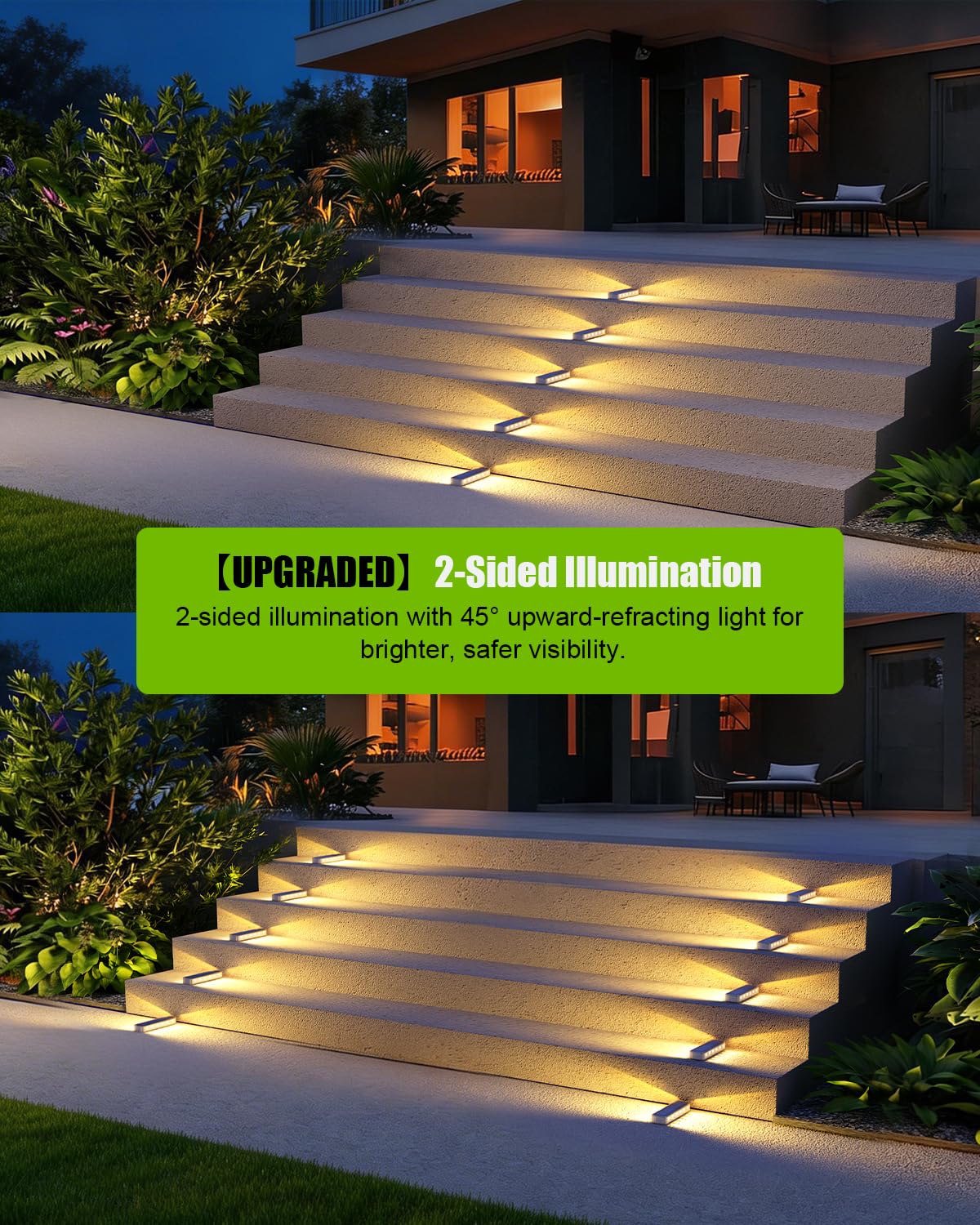 LinkMejor Luminile de Pas Solar, 12 LED-uri, Strălucire Două Fețe, IP68, 4 Pachet, Alb Cald