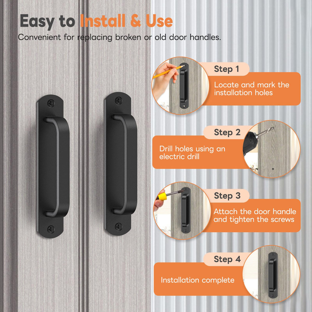 LinkMejor 5.7 Inch Barn Door Handle, Rustproof Gate Handle, Black 2 Pack