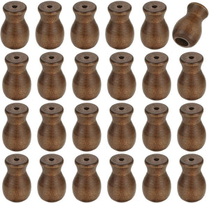 24Pcs Cord Knobs, Wood Cord Tassel Drops Pull End Pendant Hanging Ball Pulls for Window Blinds Shade Curtain Craft, Brown Cylinder