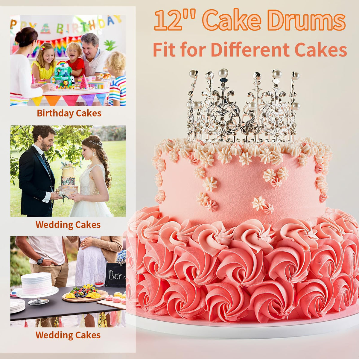 Culori de Tort 12 Inch, 2 Pcs Solid 1/2 Inch Baze de Tort Cake Boards