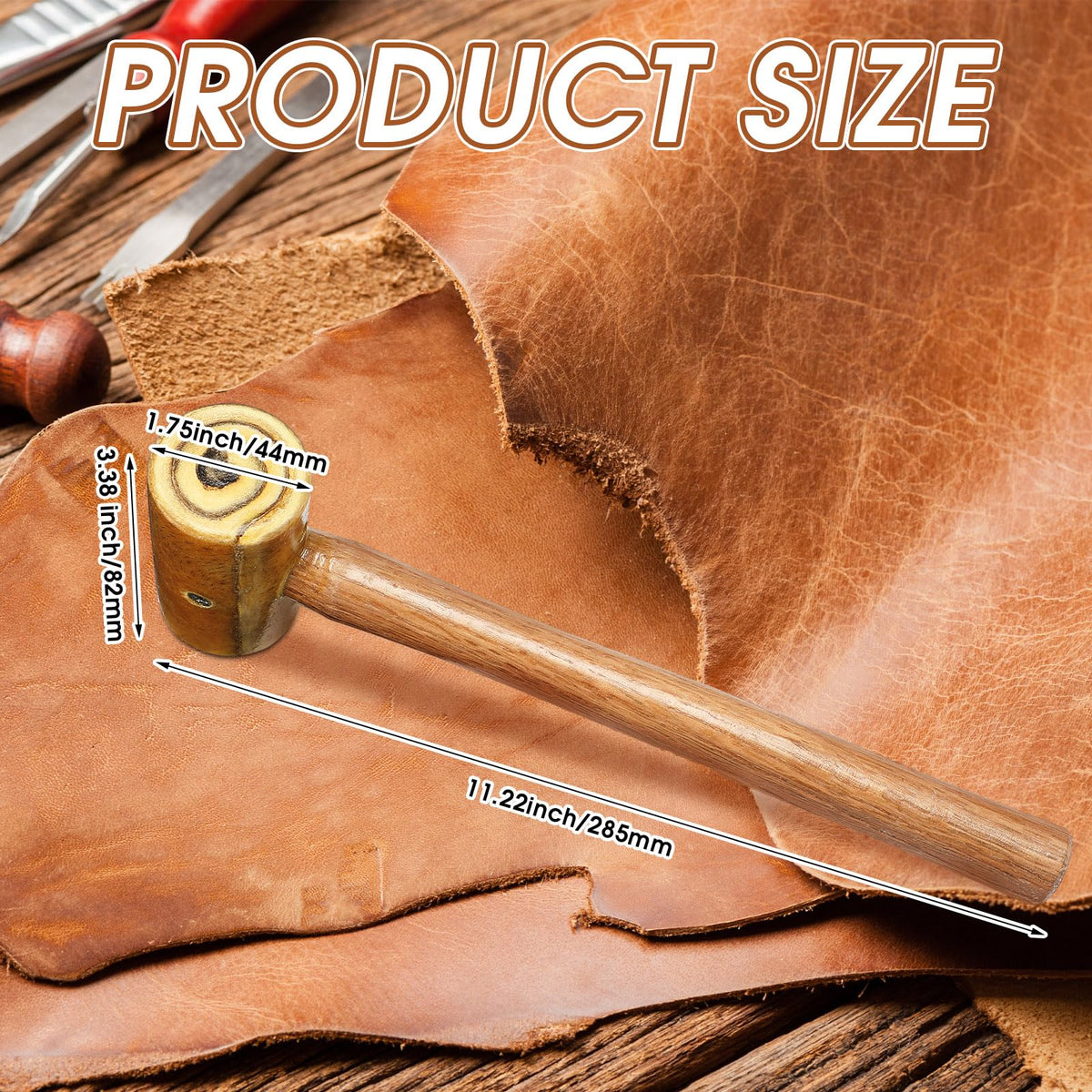 LinkMejor 11.2 Pouces Mallette en Cuir Brute Naturel, Marteau en Cuir Brute