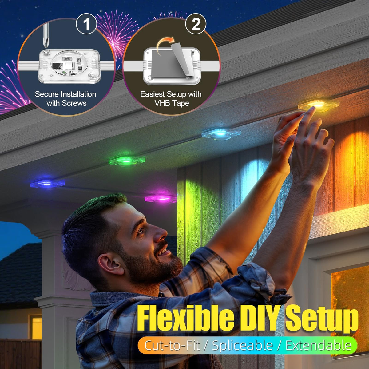 Luzes Exteriores Permanentes, 200ft RGB+IC LED Inteligente para Beirais de Casa