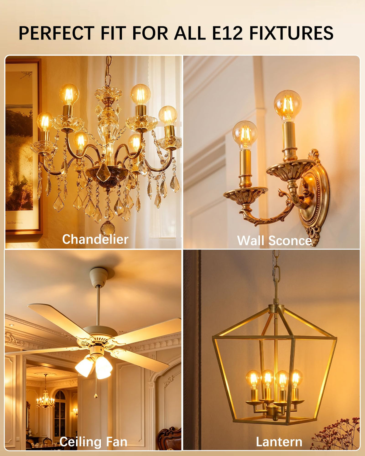 Amber Globe Chandelier LED Bulbs, Dimmable E12 Candelabra 60 Watt 6 Pack