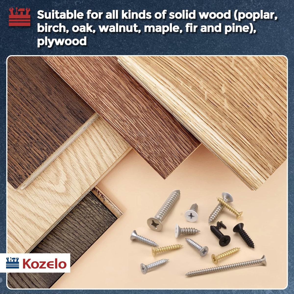 LinkMejor 50szt Phillips płaskie śruby do drewna - [#4x1-1/4] mosiężne wkręty podkładkowe