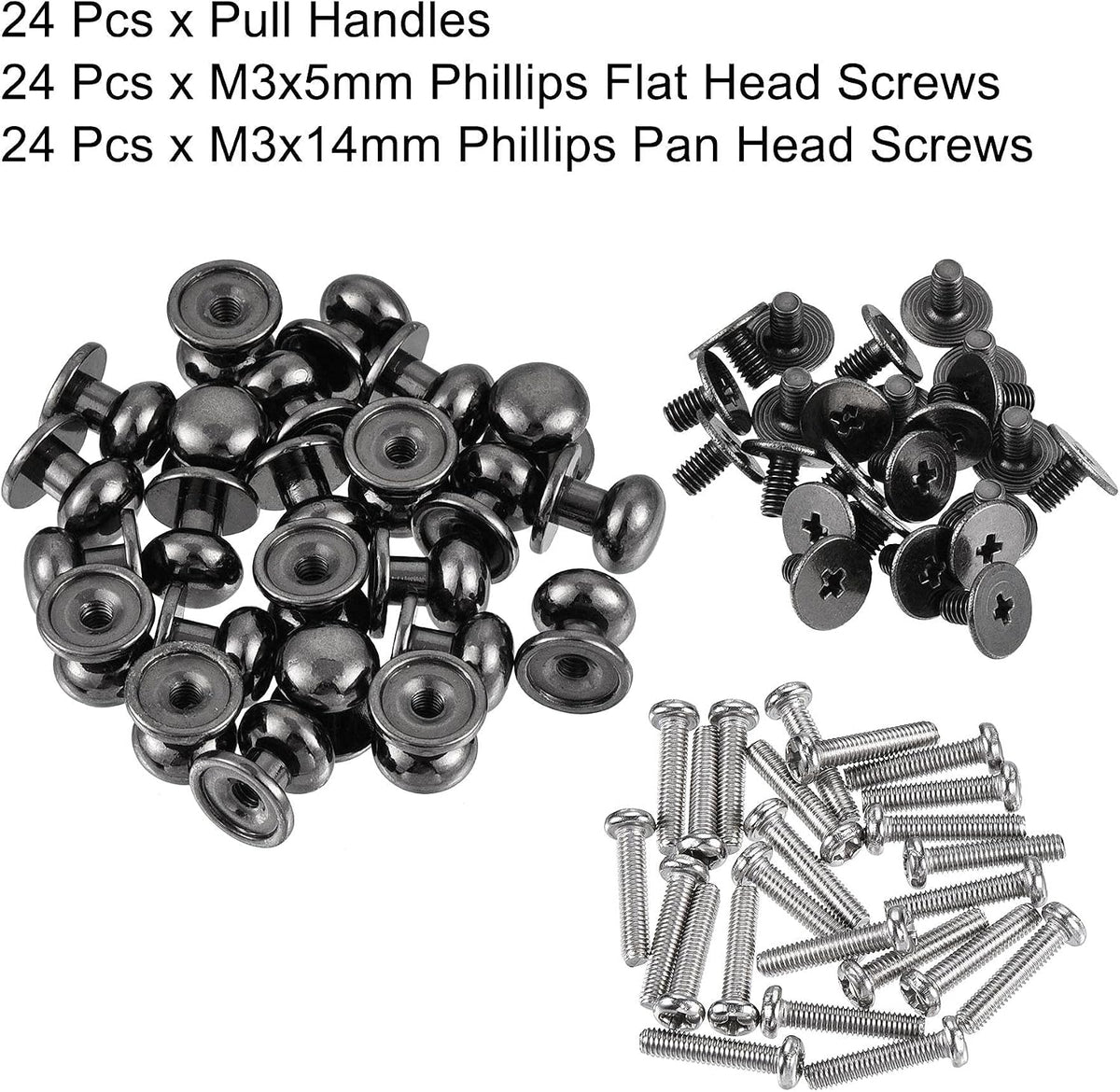 9mm Head Dia. Round Knobs Pull Handle, 24pcs Zinc Alloy for Drawer Pulls Gift Box Cabinet Door Knobs with Screws, Black