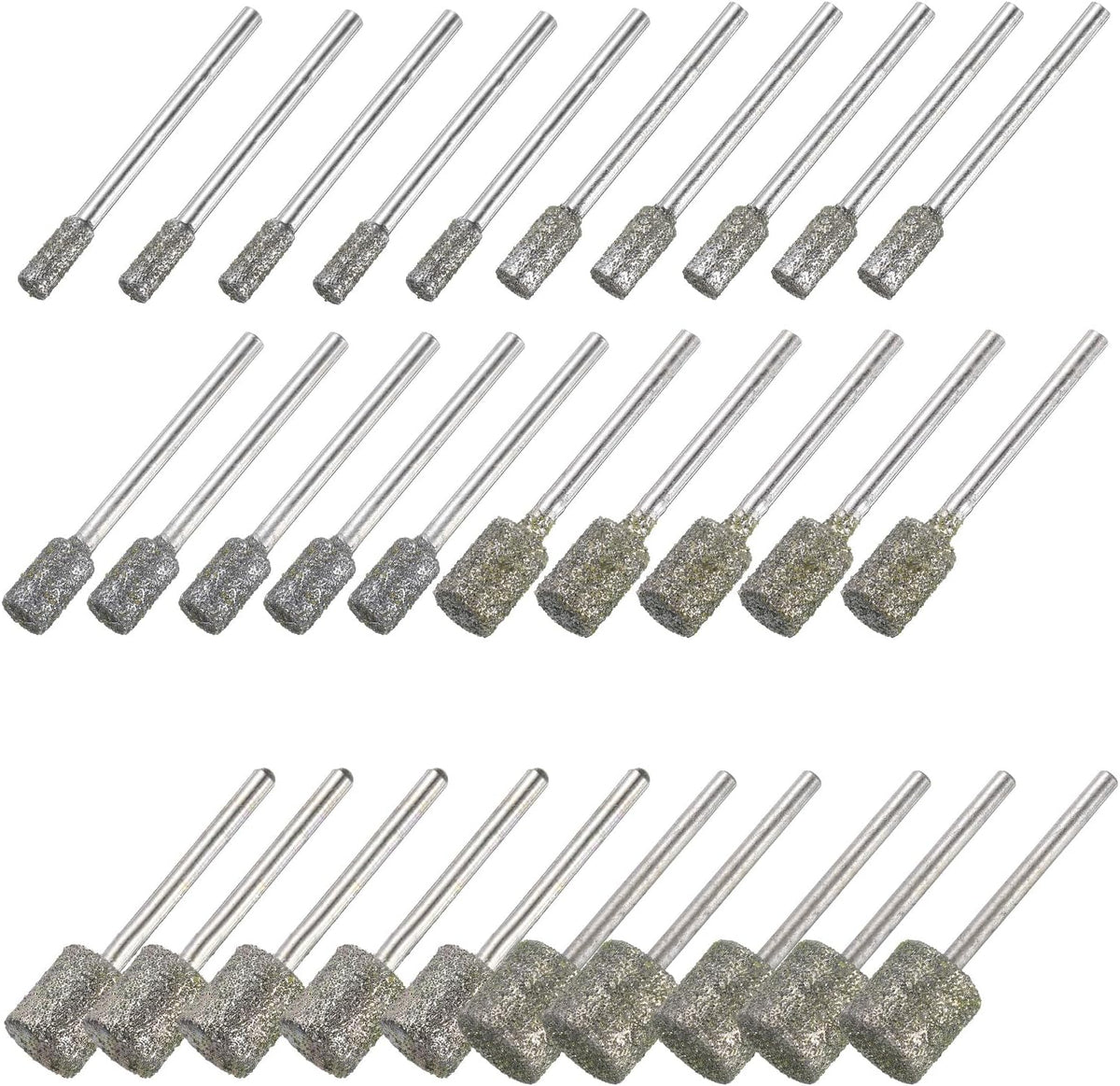 Diamond Grinding Burrs Drill Bit 1/8 Inch Shank 4/5/6/8/10/12mm Dia Cylindrical Diamond Mounted Point Bits for Carving Polishing Jade Jewelry Amber Stone Beeswax Glass 1 Set