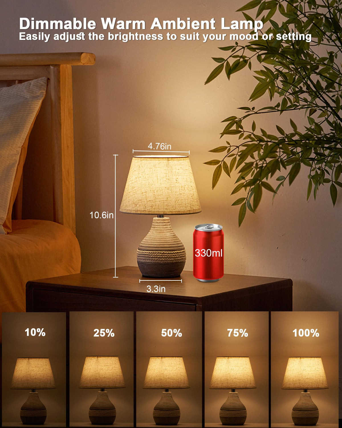 LinkMejor 10" H Small Rechargeable Cordless Ceramic Table Lamp, Coastal