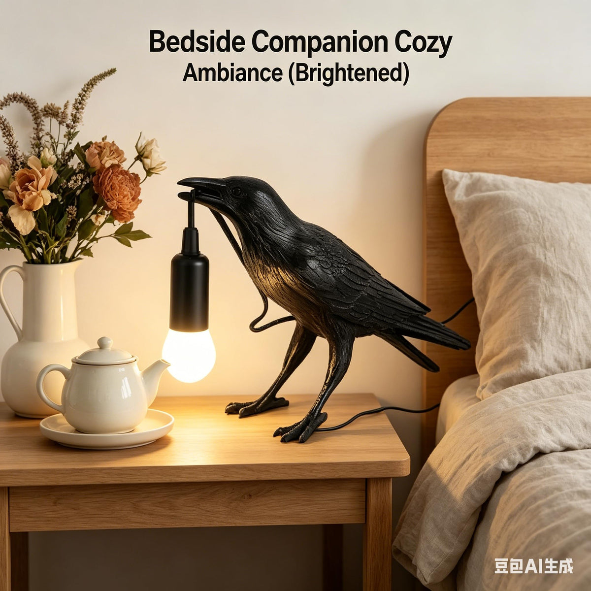 LinkMejor Raven Lamp Decor Gótico, Lâmpada de Mesa Corvo Preto com Bulb LED E12