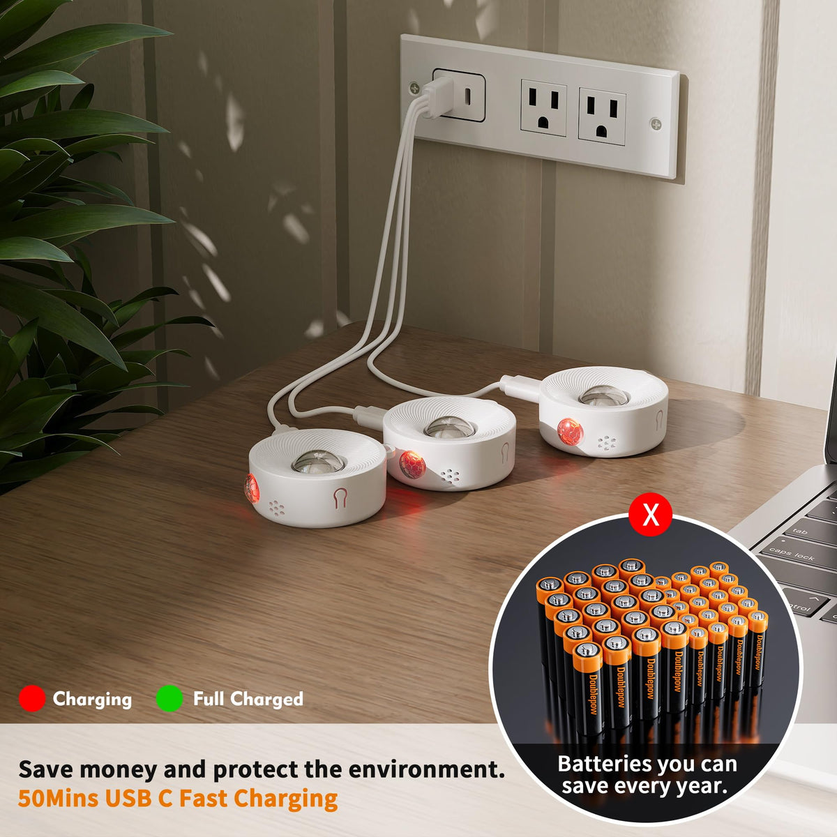 2" Lumières Puck Réchargeables Mini, Capteur de Mouvement Magnétique, 3Pack Blanc