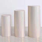 Set of 3 Champagne Cylinder Spandex Stand Covers, Plinth Stand Glitters Cover for Party Wedding Birthday Decor - Only Contains Cylinder Covers (Laser Reflective Fabric - Large)