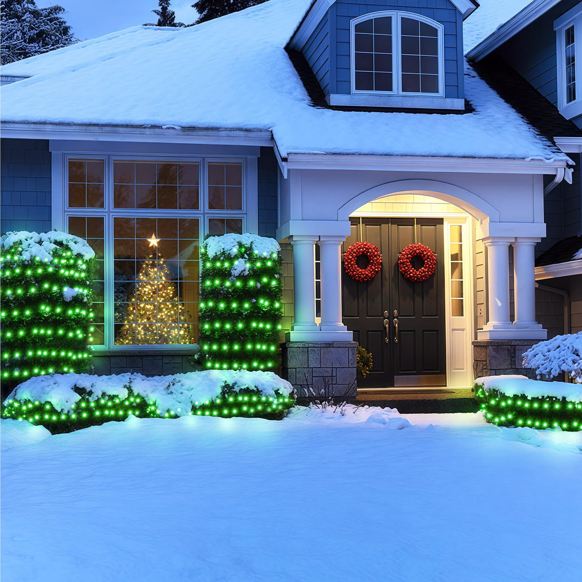 LinkMejor Outdoor Christmas Lights 360 LED 9.8ft x 6.6ft Christmas Net Lights with 8 Modes, UL Certified, Timer, Connectable, Waterproof for Trees, Bushes, Shrub, Yard Outdoor Xmas Decorations, Green