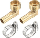 Brass Hose Barb Fitting Elbow 12mm x G1/2 Male Thread Right Angle Pipe Connector with Stainless Steel Hose Clamp, Pack of 2