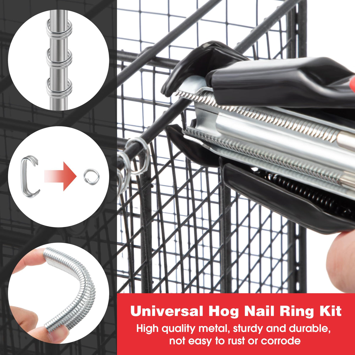 LinkMejor 2500 Unids C Clips Hog Ring Pliers Kit, 3/4" Hog Ring Nail