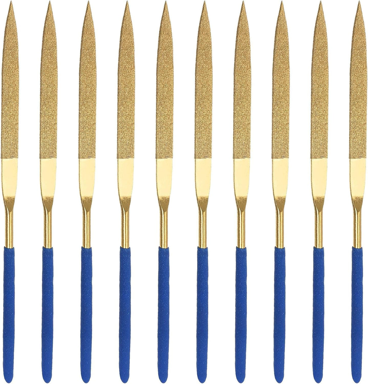 Diamond Needle File Set 3mm x 140mm, Flat Point Files Titanium Coated Tools for Metal Wood Stone Glass, 10pcs