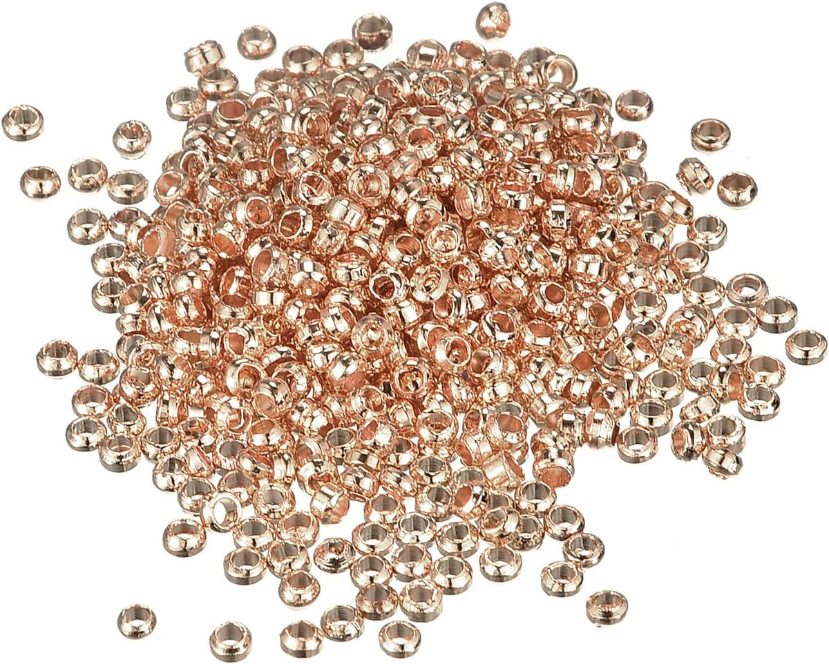 3000Pcs Round Crimp Beads, 2mm Crimp End Spacer Beads Tiny Stoppers for Bracelet Jewelry Making DIY, Rose Gold